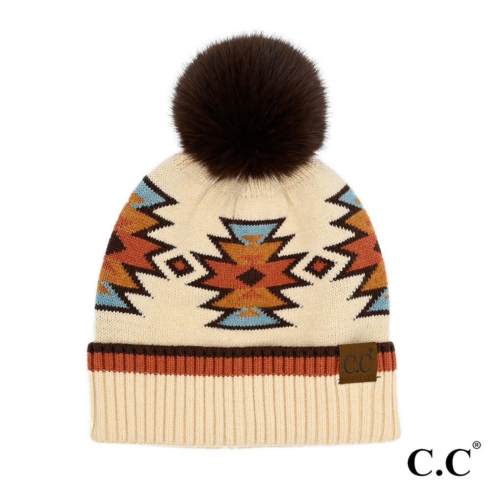 Tan, Orange and Blue C.C Aztec Beanie