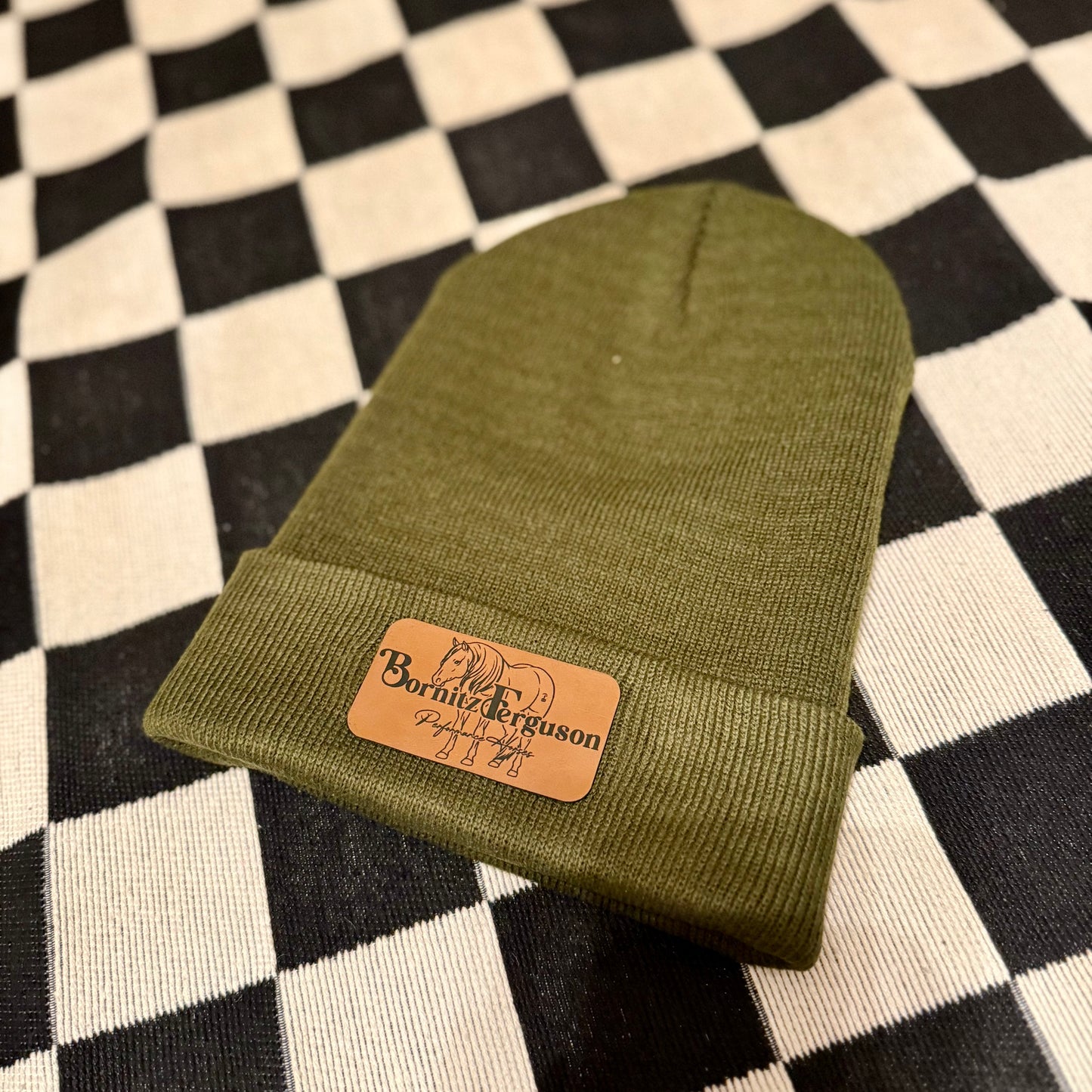Cuffed Beanie with Custom Leather patch