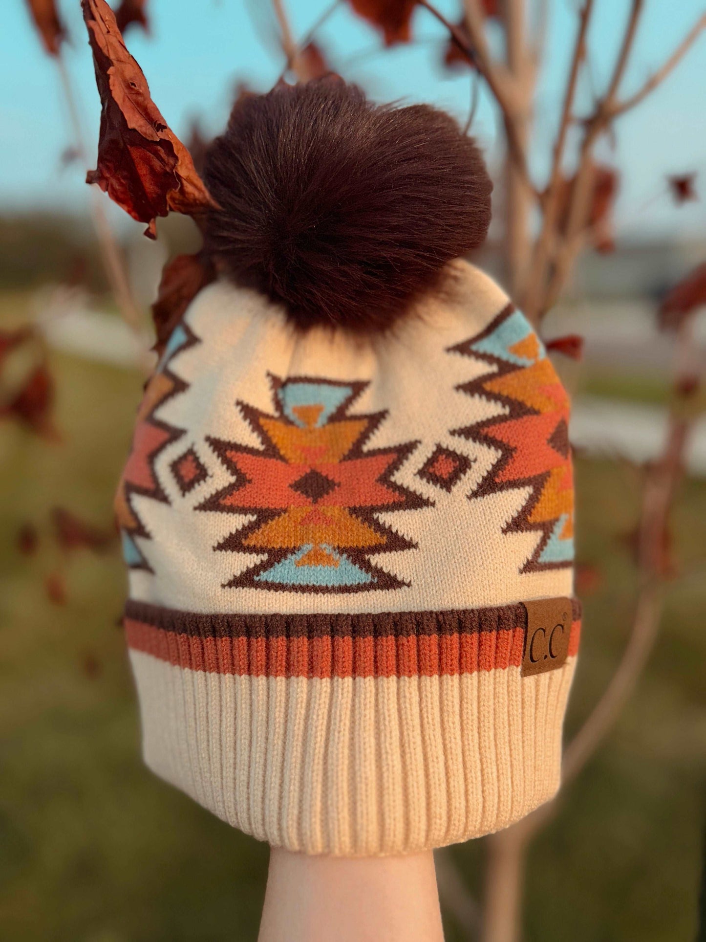 Tan, Orange and Blue C.C. Beanie 