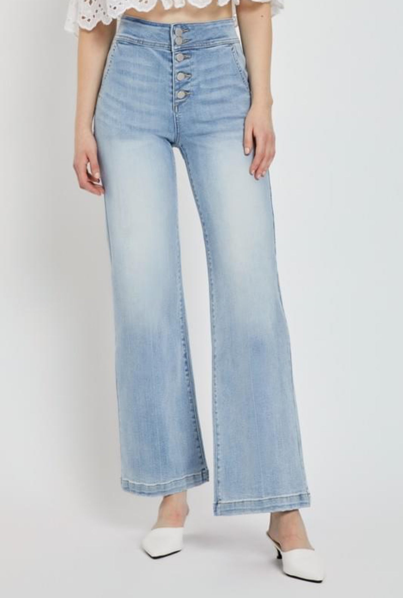 Two Fly Button Fly Cropped Jeans