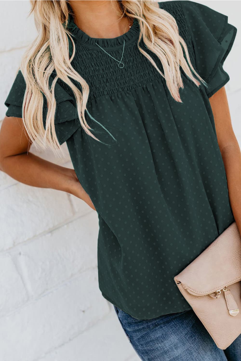 Better In Layers Flutter Sleeve Smocked Blouse