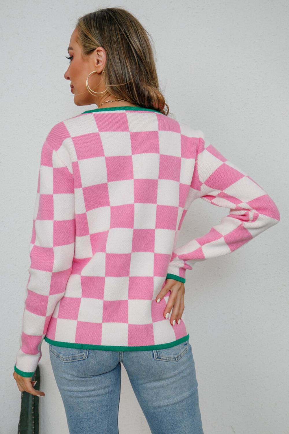 Better in Checkered Round Neck Sweater